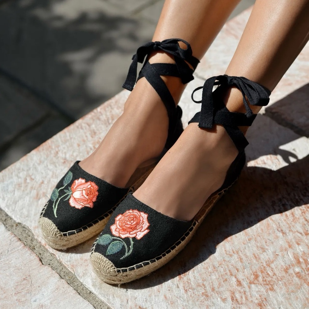 Soludos Black Floral Espadrilles